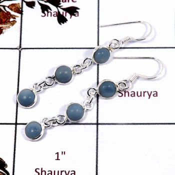 Blue Opal B - BZE724-Exclusive Three Stone Wholesale Bezel Earrings 925 Sterli Blue Opal B - BZE724-Exclusive Three Stone Wholesale Bezel Earrings 925 Sterli