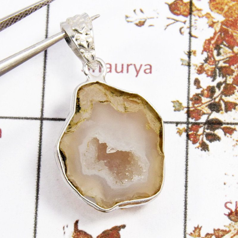 Cavity Druzy C - BPS920-Direct Factory Wholesale Cavity Druzy Bezel Pendants 925
