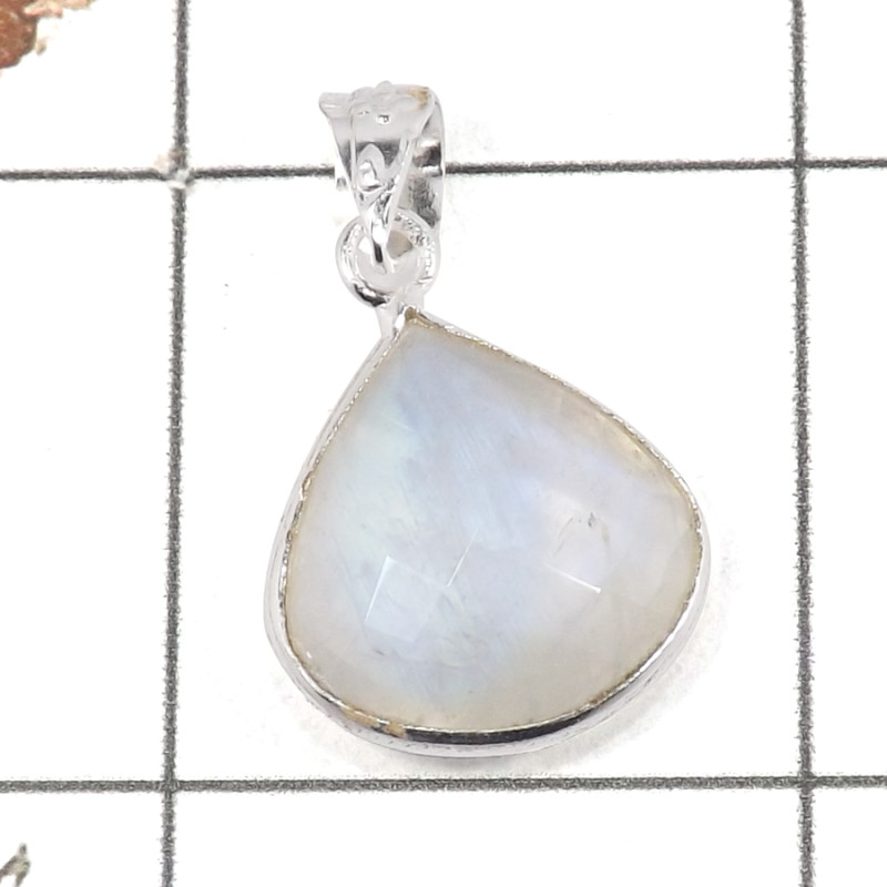 Rainbow Moonstone C - BPS918-Sparkling Gemstone Rainbow Moonstone Bezel Pendant 925 St
