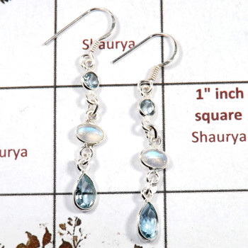 Blue Topaz & Rainbow Moonstone E - BZE717-Awesome Light Weight Wholesale Bezel Earrings 925 Sterlin