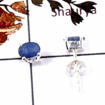 4x6mm Blue Sapphire Cut A - SFJ924-Amazing 4x6mm Cut Gemstone 925 Silver Stud Earrings Whole
