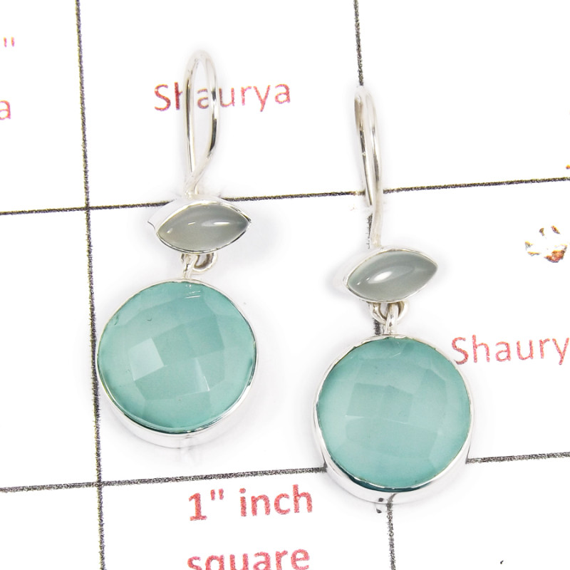 Aqua Chalcedony Cab & Cut L - SPE884-Fabulous Wholesale 925 Sterling Silver Earrings Cab & Cut