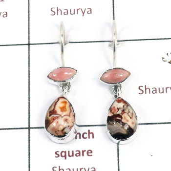 Crazy Lace Agate & Rhodochrosite Cab G - SPE882-Solid 925 Sterling Silver Earrings Cab & Cut Gemstone Who