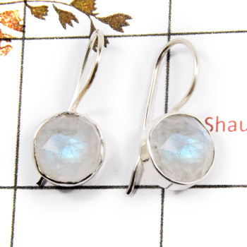 Rainbow Moonstone Cut A - SPE879-Latest Design 925 Silver Plain Setting Earrings Rainbow M