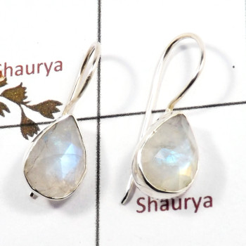 Rainbow Moonstone Cut O - SPE879-Latest Design 925 Silver Plain Setting Earrings Rainbow M
