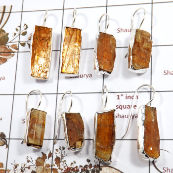 4 Pairs Orange Kyanite Rough A - SPE877-925 Silver Earrings Orange Kyanite Rough Gemstone Indian