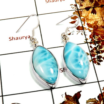 Blue Larimar Cab O - SPE870-Exclusive Blue Larimar Gemstone 925 Silver Earrings Whole
