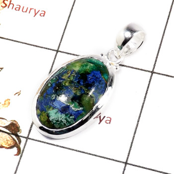 Malachite In Azurite Cab O - CMJ845-Solid 925 Sterling Silver Mix Cab Gemstone Pendant Wholes