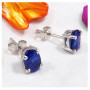 5x7mm Blue Sapphire Cut O - SFJ919-5x7mm Natural Blue Sapphire Cut Gemstone Stud Earrings 925 Silver Wholesale India