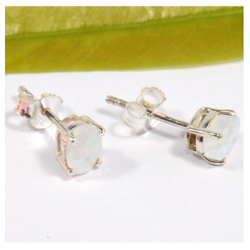 Rainbow Moonstone Cut E - SSE847-4x6mm Oval Cut Gemstone Stud Earrings 925 Sterling Silver Wholesale Collection