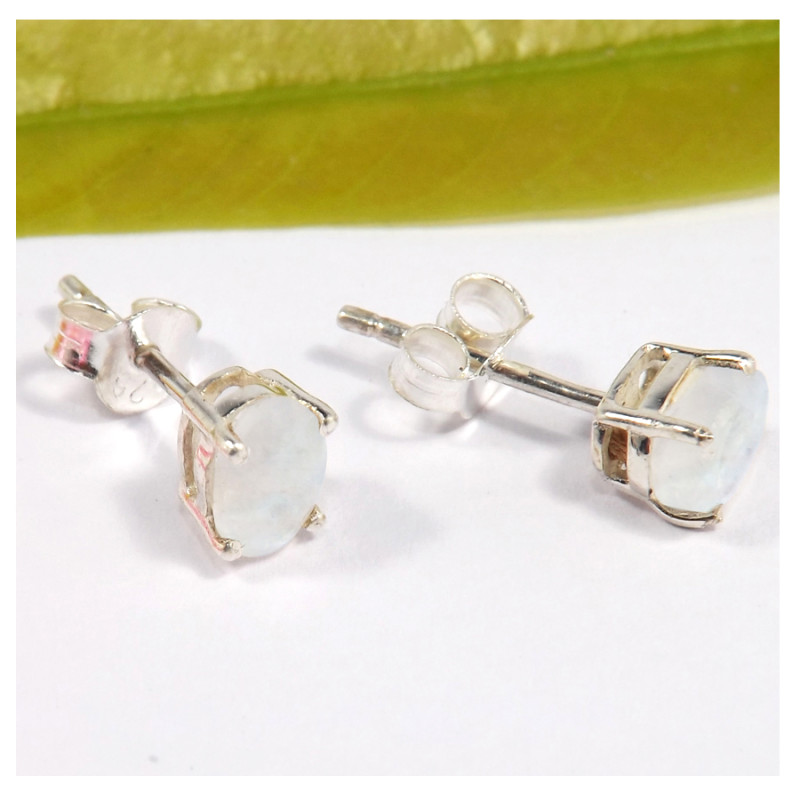 Rainbow Moonstone Cut E - SSE847-4x6mm Oval Cut Gemstone Stud Earrings 925 Sterling Silver Wholesale Collection