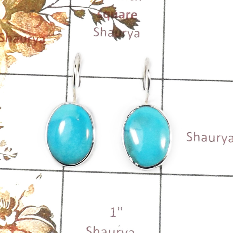 Arizona Sleeping Beauty Turquoise B - SPE862-Solid 925 Silver Plain Setting Earrings Arizona Sleeping Beauty Turquoise Cab Gemst