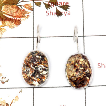 Astrophyllite Rough F - SPE860-Sparkling Astrophyllite Rough 925 Silver Plain Setting Earrings Handmade Collection