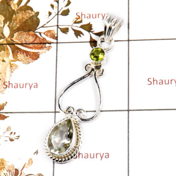 Green Amethyst & Peridot Cut A - CMJ842-Solid 925 Sterling Silver Pendant Made By Indian Company Cab & Cut Gemstone