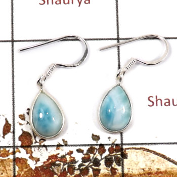 Larimar Cab E - BZE714-Classic Light Weight Bezel Earrings 925 Sterling Silver Cab Gemstone Made By Indian Company