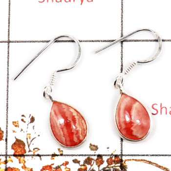 Rhodochrosite Cab O - BZE714-Classic Light Weight Bezel Earrings 925 Sterling Silver Cab Gemstone Made By Indian Company