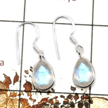 Rainbow Moonstone Cut C - BZE713-Solid 925 Sterling Silver Bezel Earrings Cut Gemstone Wholesale Collection India