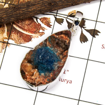 Cavansite Druzy A - ISP659-Party Look Cavansite Druzy Huge Pendant 925 Silver Plain Setting Wholesale Collection