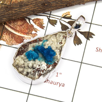 Cavansite Druzy B - ISP659-Party Look Cavansite Druzy Huge Pendant 925 Silver Plain Setting Wholesale Collection