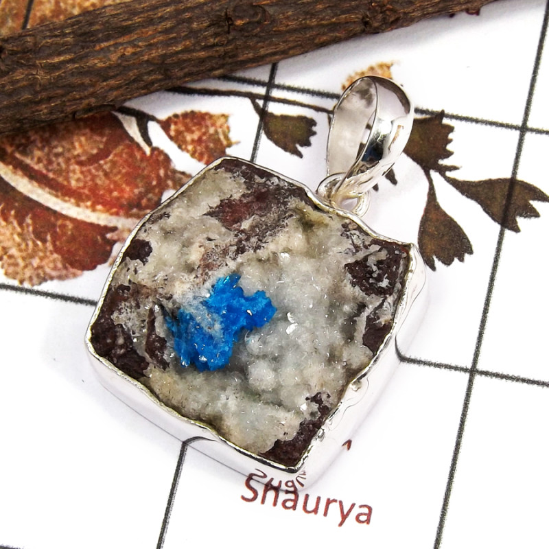 Cavansite Druzy D - ISP659-Party Look Cavansite Druzy Huge Pendant 925 Silver Plain Setting Wholesale Collection