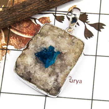 Cavansite Druzy E - ISP659-Party Look Cavansite Druzy Huge Pendant 925 Silver Plain Setting Wholesale Collection