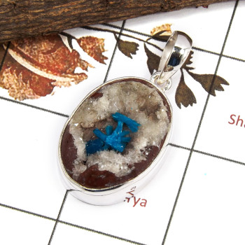 Cavansite Druzy F - ISP659-Party Look Cavansite Druzy Huge Pendant 925 Silver Plain Setting Wholesale Collection