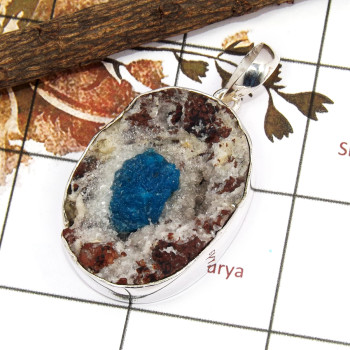 Cavansite Druzy H - ISP659-Party Look Cavansite Druzy Huge Pendant 925 Silver Plain Setting Wholesale Collection