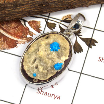 Cavansite Druzy O - ISP659-Party Look Cavansite Druzy Huge Pendant 925 Silver Plain Setting Wholesale Collection