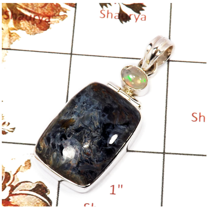 Pietersite & Ethiopian Opal Cab G - ISP653-925 Sterling Silver Plain Setting Pendant Party Look Gemstone New Handmade Collection