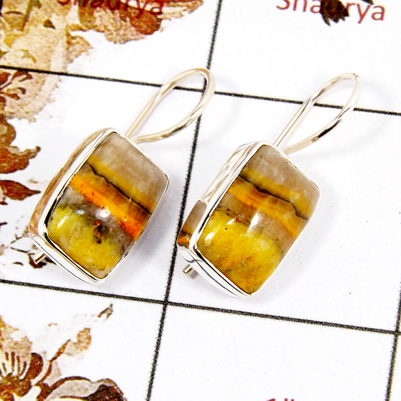 Bumble Bee Cab B - SPE830-Bumble Bee Cab Gemstone 925 Silver Plain Setting Earrings Handmade Design