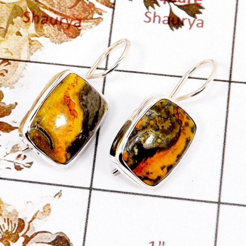 Bumble Bee Cab C - SPE830-Bumble Bee Cab Gemstone 925 Silver Plain Setting Earrings Handmade Design