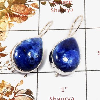 Sodalite Cab C - SPE826-Handmade Design Blue Sodalite Stone Earrings 925 Sterling Silver Plain Setting