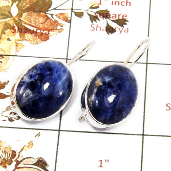 Sodalite Cab O - SPE826-Handmade Design Blue Sodalite Stone Earrings 925 Sterling Silver Plain Setting