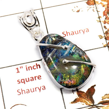 Dichroic Glass A - ISP652-Awesome Dichroic Glass Gemstone Plain Setting Pendant 925 Sterling Silver Jewellery