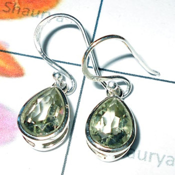 Green Amethyst cut G - CES995-Casting Fancy Earring with Semiprecious Gemstone