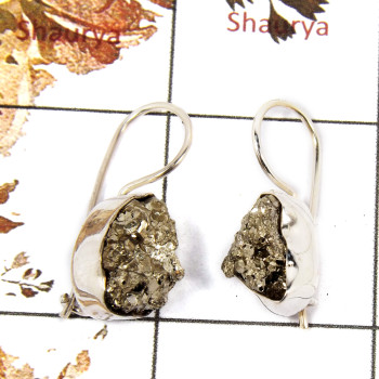 Pyrite Rough B - SPE819-Pretty Look Rough Stone Earrings 925 Sterling Silver Plain Setting Handmade Collection