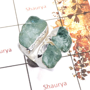 Aquamarine Rough C - SRR983-Amazing Rough Gemstone Ring 925 Sterling Silver Handmade Collection