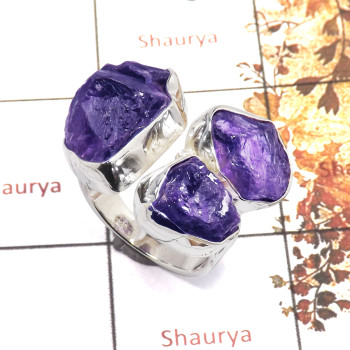 Amethyst Rough O - SRR983-Amazing Rough Gemstone Ring 925 Sterling Silver Handmade Collection