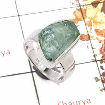 Aquamarine Rough A - SRR981-Party Wear Rough Gemstone Ring 925 Sterling Silver Plain Setting Collection