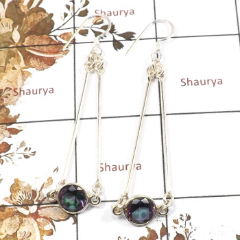 Mystic Cut E - BZE709-Party Wear 925 Sterling Silver Bezel Long Earrings Cut Gemstone Handmade Collection