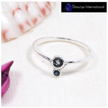 London Blue Topaz Cut H - SFJ914-Light Weight Two Gemstone Solid 925 Silver Tiny Ring Cab & Cut Gemstone