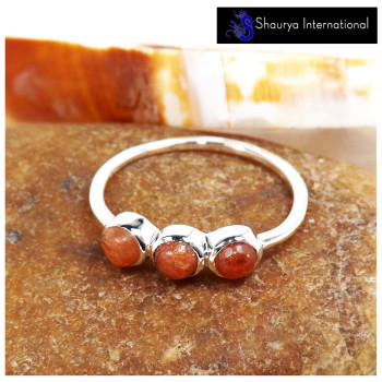 Sunstone Cab G - SFJ913-Exclusive Cabochon Gemstone Light Weight Trilogy Ring 925 Sterling Silver