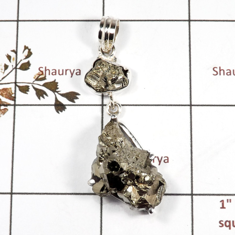 Pyrite Druzy C - RPP973-Handmade Collection Rough Gemstone Heavy Pendant 925 Sterling Silver