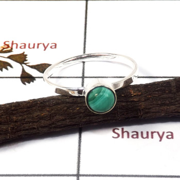 Malachite Cab H - STK940-Lovely Light Weight 925 Sterling Silver Stacking Ring With Cab Gemstone