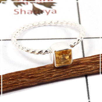 Citrine Cut O - STK936-925 Silver Handmade Light Weight Stacking Ring With Cut Gemstone
