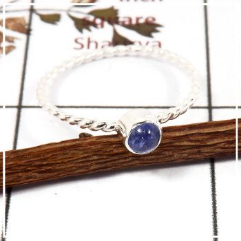 Tanzanite Cab D - STK935-Solid 925 Silver Light Weight Women Stacking Ring Cab & Cut Gemstone