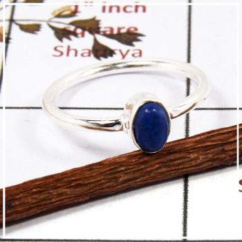 Lazuli Lapis Cab K - STK933-Light Weight Cab & Cut Gemstone Stacking Ring 925 Sterling Silver