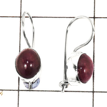 Ruby Corrundum Cab A - SPE804-Party Look Ruby Corrundum Gemstone Earrings 925 Sterling Silver Plain Setting