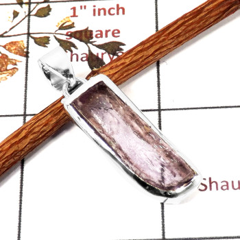 Kunzite Rough A - RPP971-Gorgeous Natural Pink Kunzite Rough Pendant 925 Sterling Silver