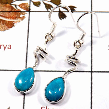 Blue Turquoise Cab I - SBP956-Solid 925 Sterling Silver Spring Design Earrings Cab Gemstone Handmade Collection